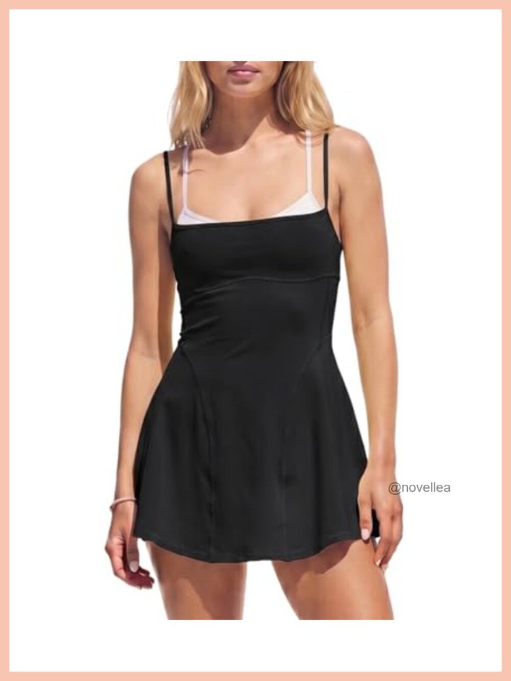 Athletic Tennis Dress with Built-in Shorts Spaghetti Strap Workout Mini Skort